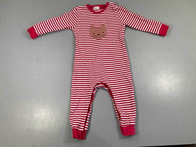 Combinaison rose rayé blanc Chat 100%coton organic, moins cher chez Petit Kiwi
