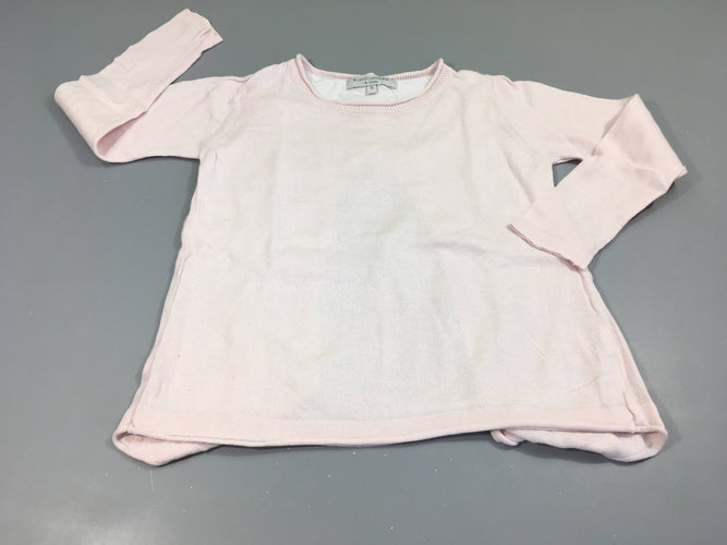 Pull rose, dos coton, très légèrement bouloché, moins cher chez Petit Kiwi
