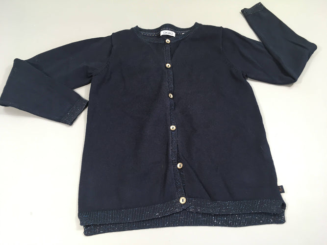 Gilet bleu marine liseret irisé, légèrement bouloché, moins cher chez Petit Kiwi