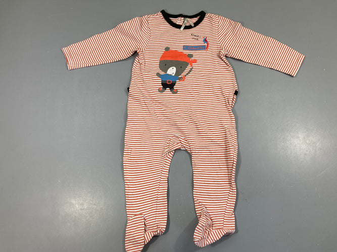 Pyjama jersey blanc rayé orange ours pirate, moins cher chez Petit Kiwi