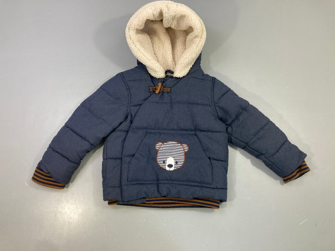 Veste capuche polaire écru ourson brodé boutonnée, moins cher chez Petit Kiwi
