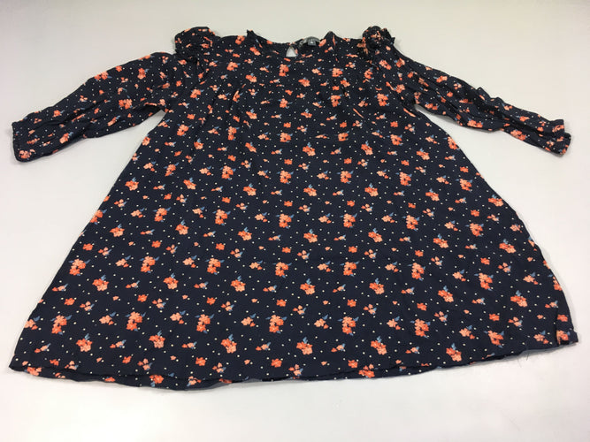 Robe m.l bleu marine fleurs, moins cher chez Petit Kiwi