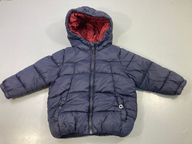 Veste bleu marine capuche bordeaux zippée, moins cher chez Petit Kiwi