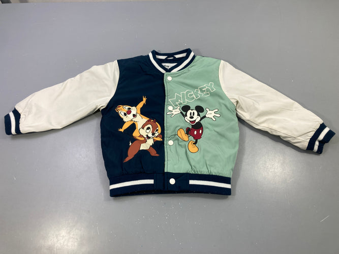 Veste bombardeur bleu marine vert imprimé Mickey boutons pression, moins cher chez Petit Kiwi