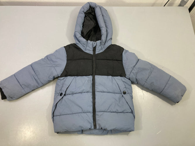 Veste bicolore bleu gris noir capuche zippée, moins cher chez Petit Kiwi