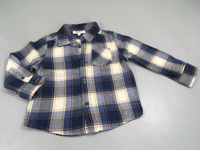 Chemise m.l flanelle à carreaux bleu/blanc, moins cher chez Petit Kiwi
