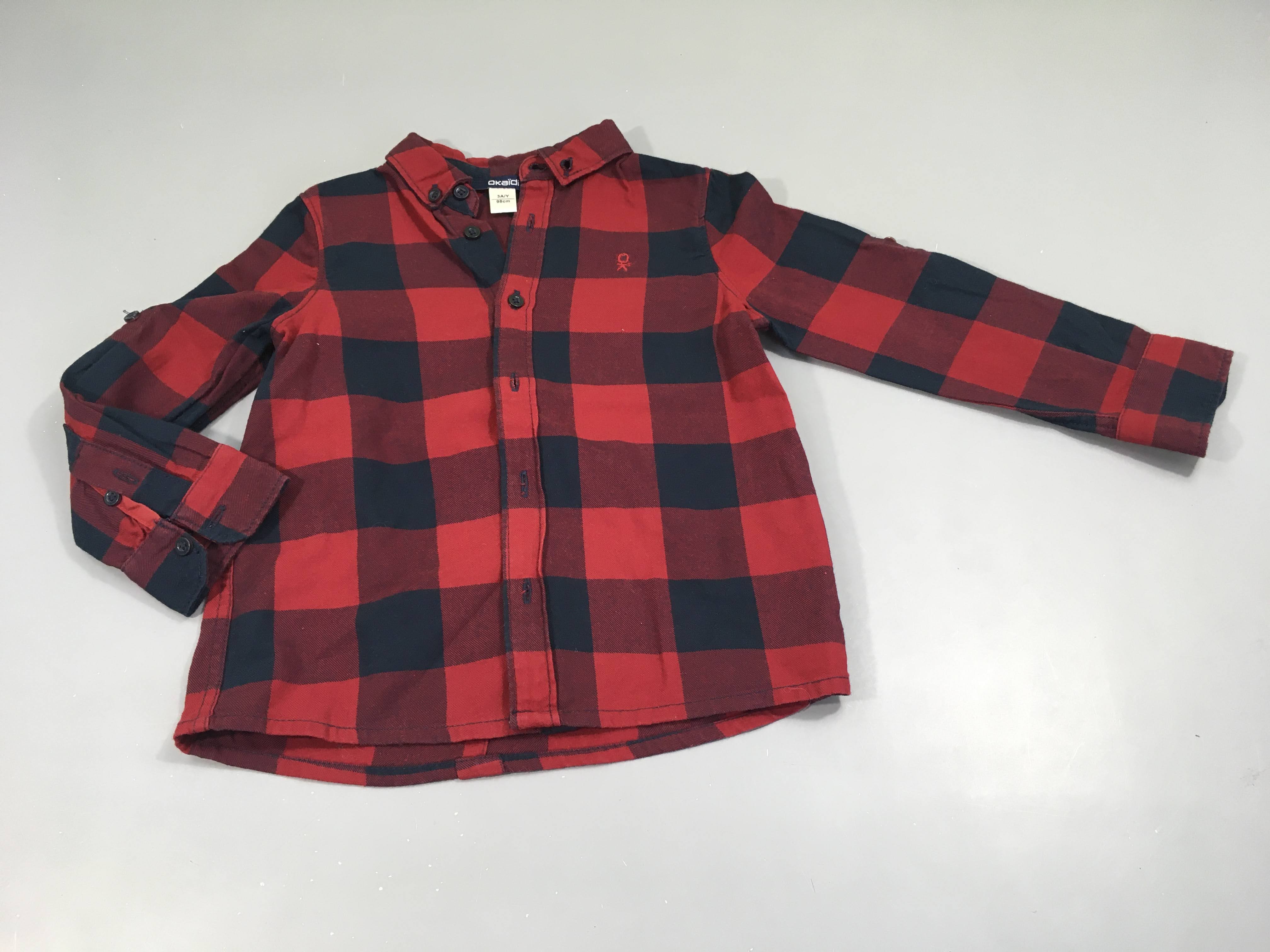 Chemise m.l à carreaux rouge/bleu marine