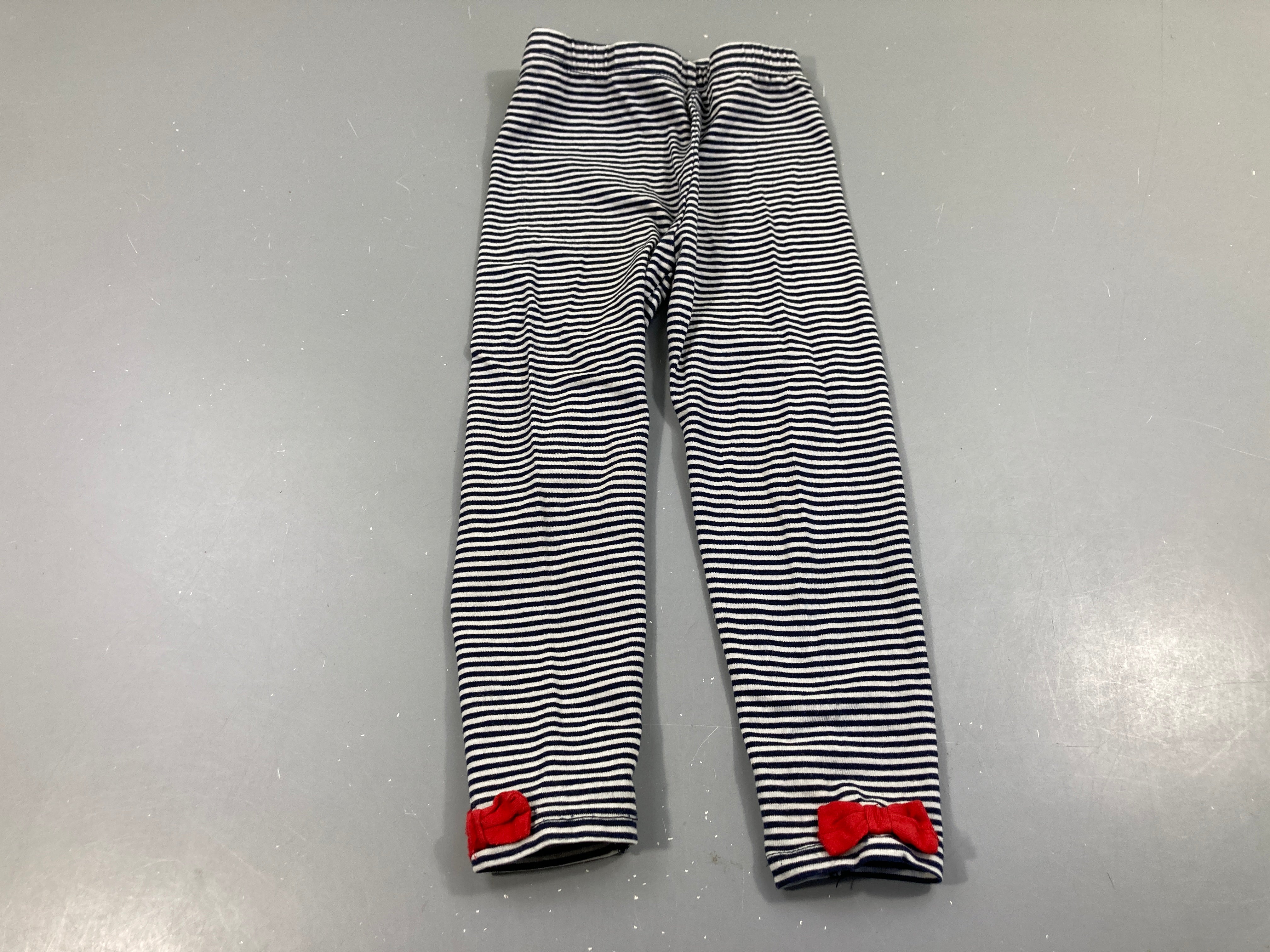 Legging rayé blanc-bleu noeud rouge bas