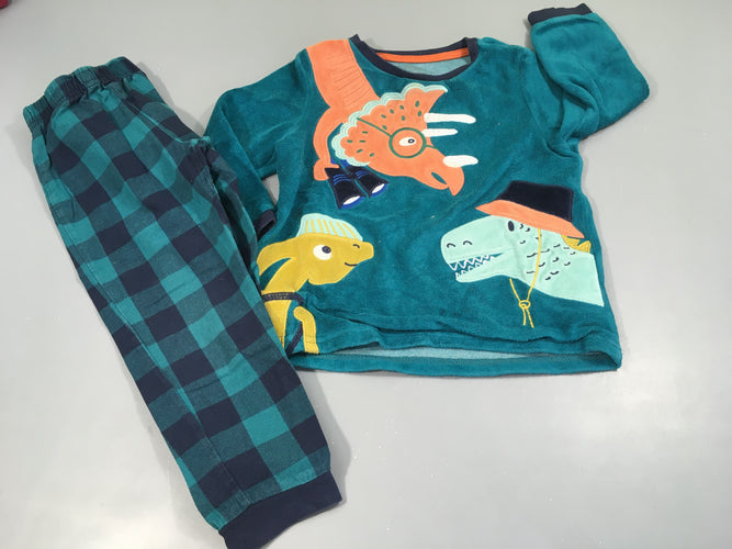 Pyjama 2pcs velours bleu dino, moins cher chez Petit Kiwi