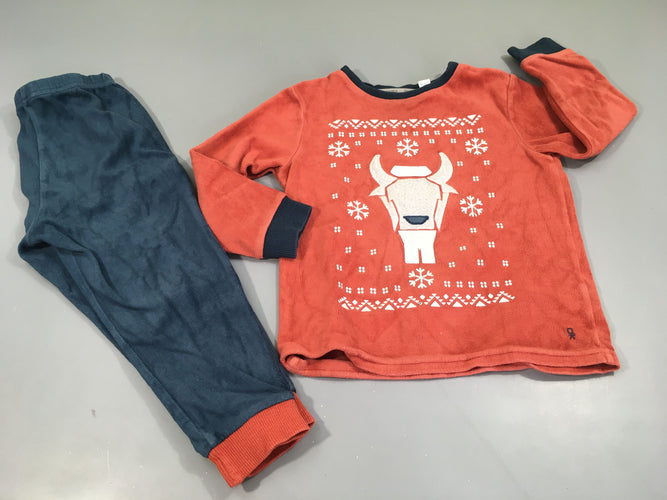 Pyjama 2pcs velours orange/bleu marine chèvre, moins cher chez Petit Kiwi