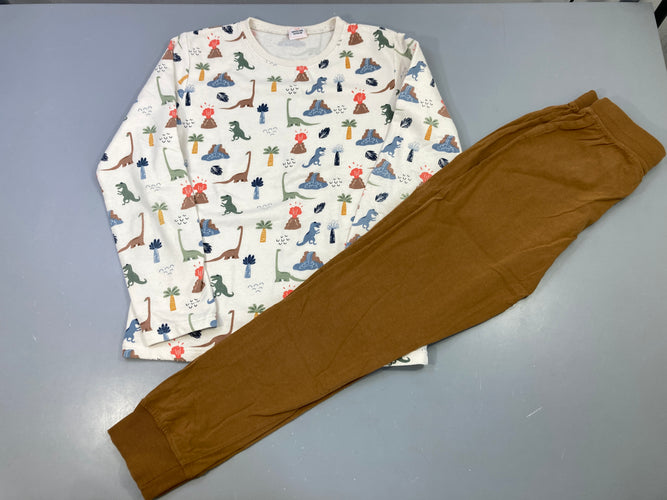 Pyjama molleton écru 2pcs dinosaures,, moins cher chez Petit Kiwi
