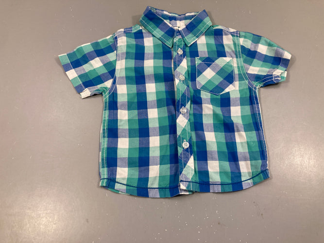Chemise m.c à carreaux bleu/vert/blanc, moins cher chez Petit Kiwi