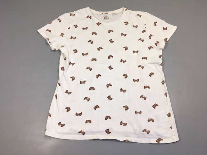 T-shirt m.c blanc manettes brunes-Quelques taches légères avant, moins cher chez Petit Kiwi