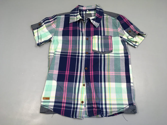 Chemise m.c à carreaux bleu-vert-rose, moins cher chez Petit Kiwi