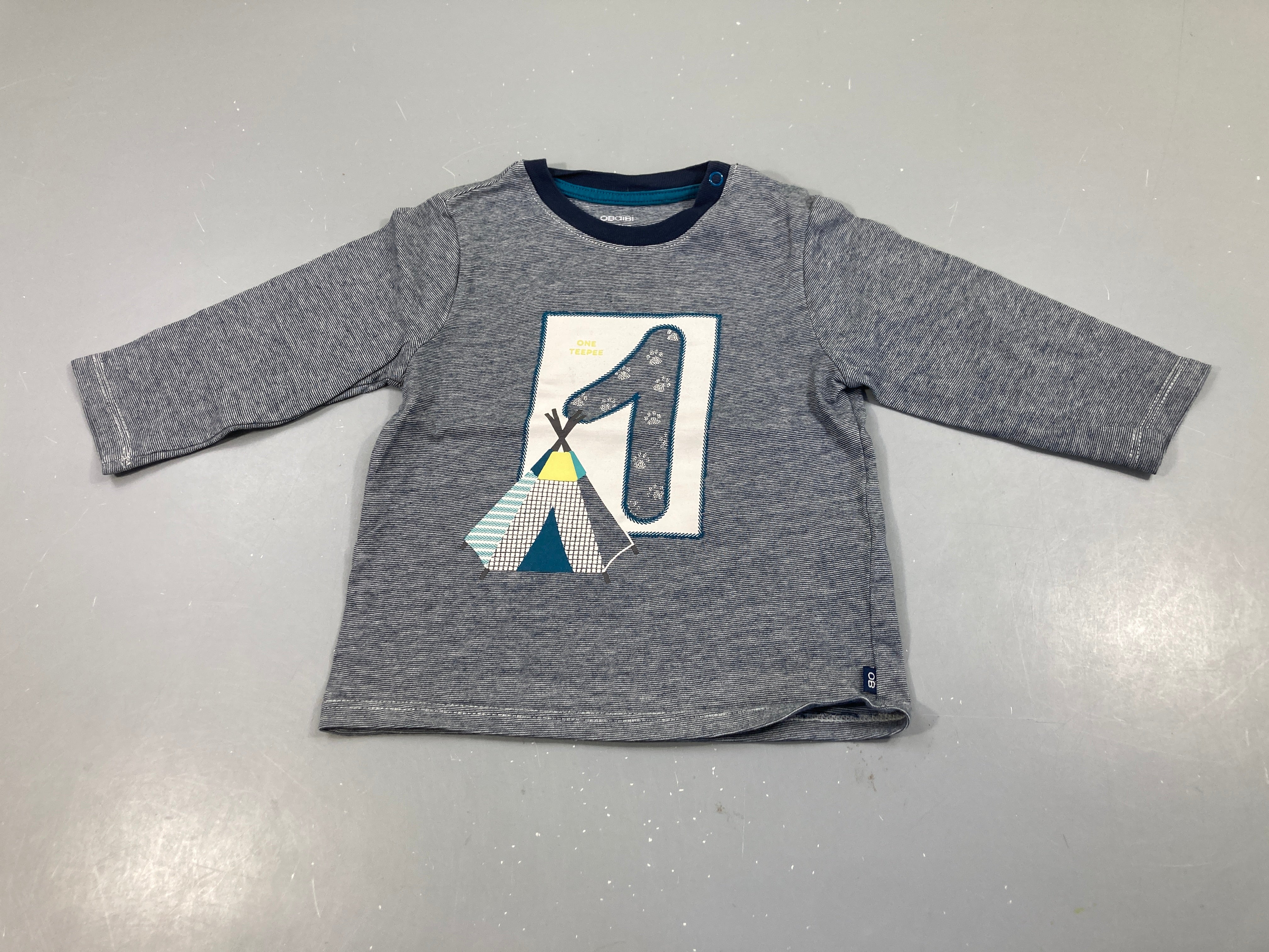 T-shirt m.l bleu marine rayé blanc 1