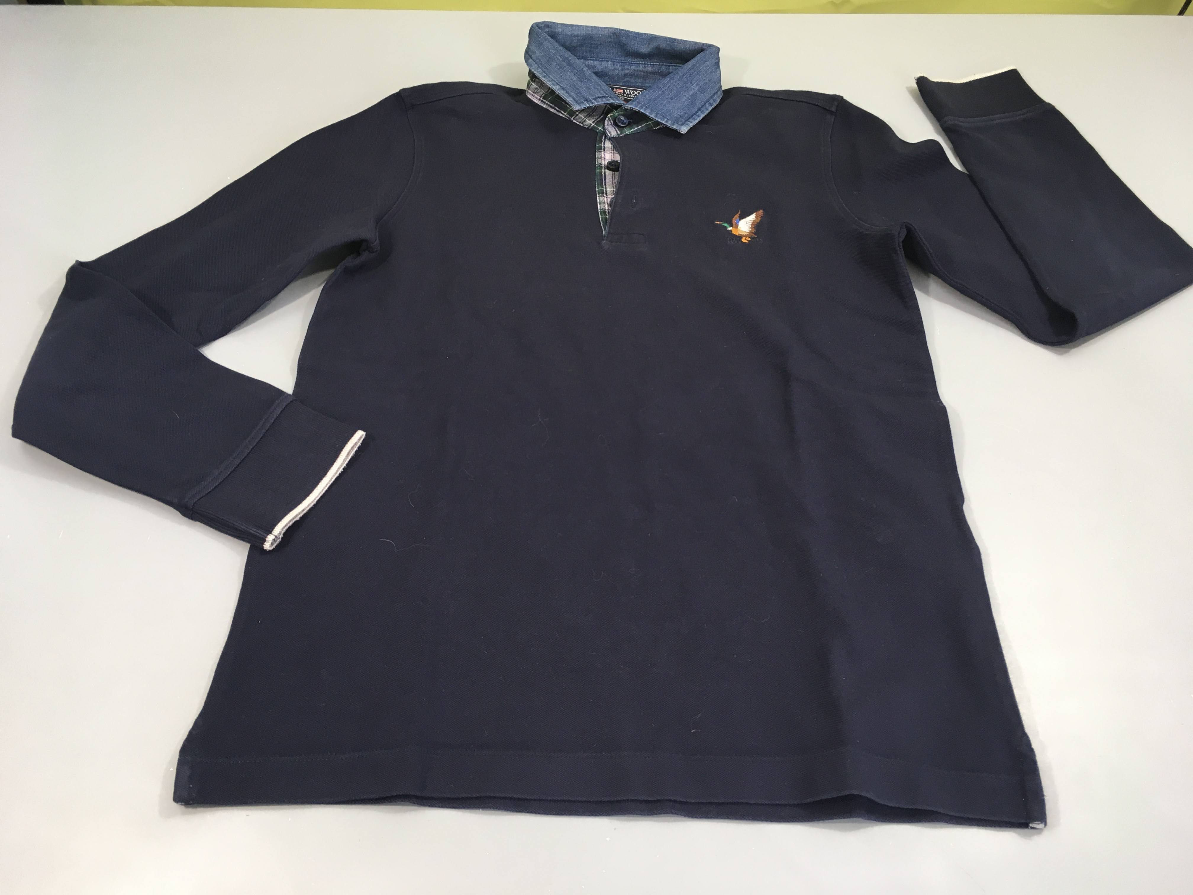 Polo ml bleu marine col Denim