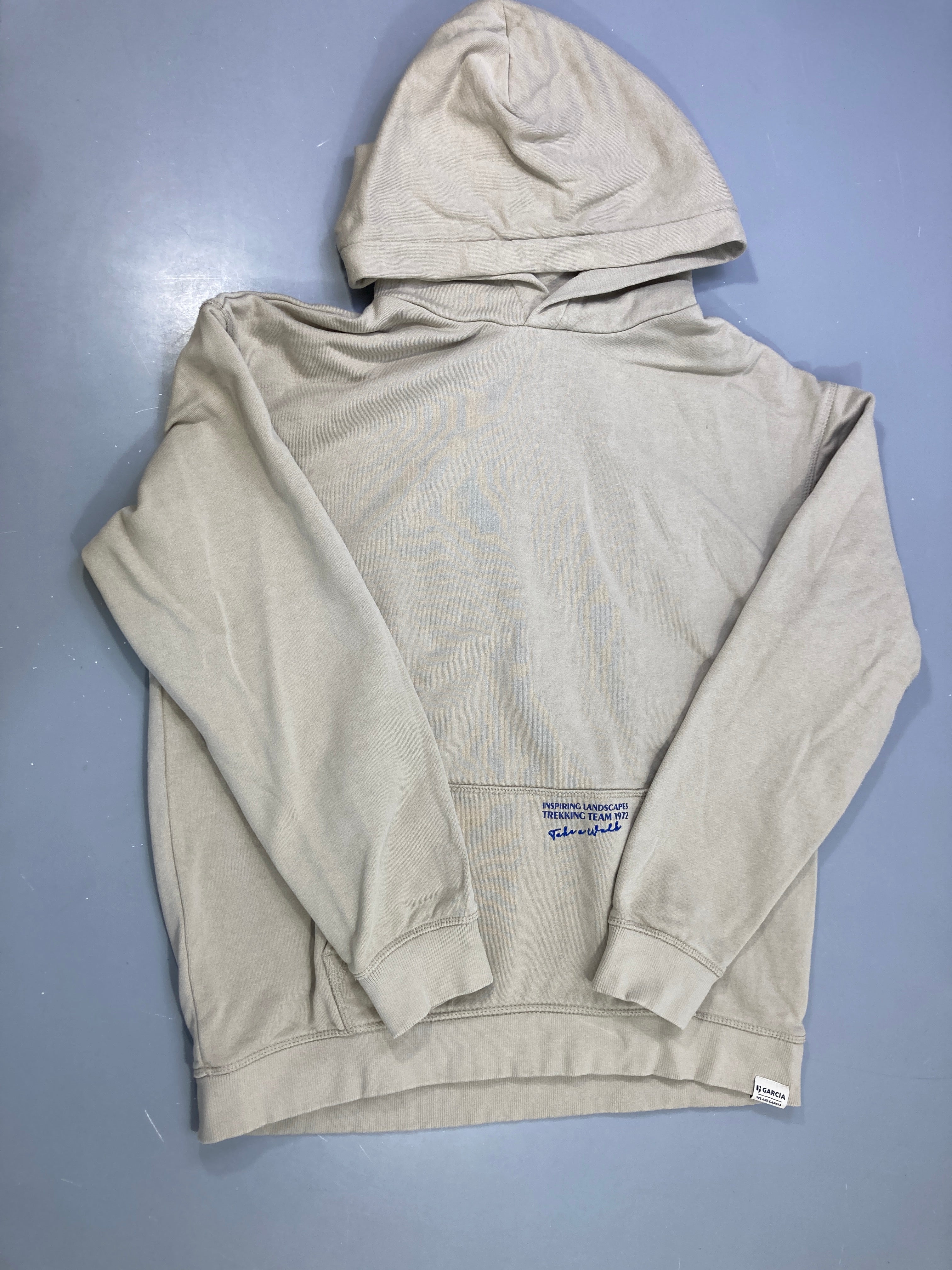Sweat capuche beige logo bleu