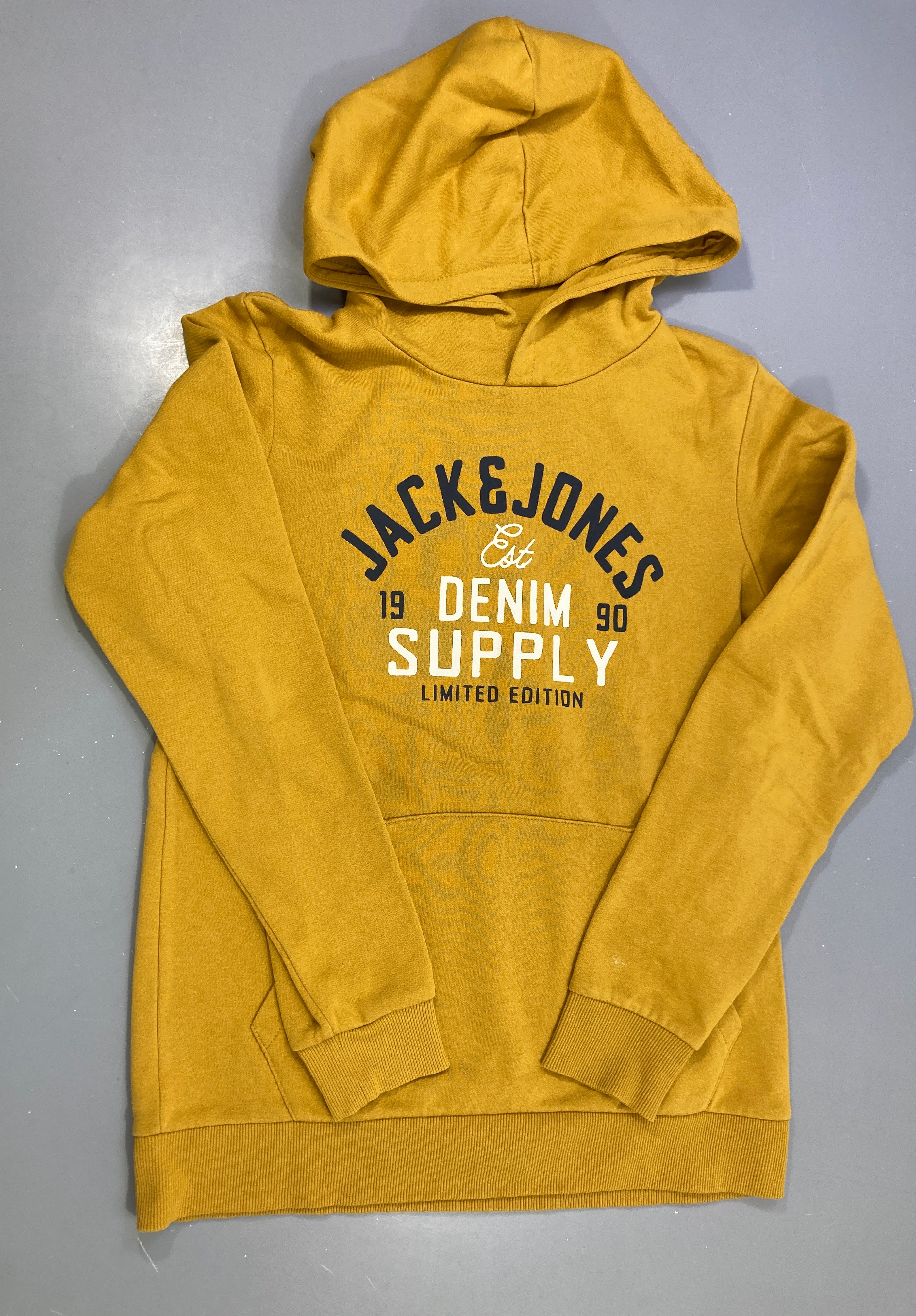 Sweat capuche jaune moutarde logo