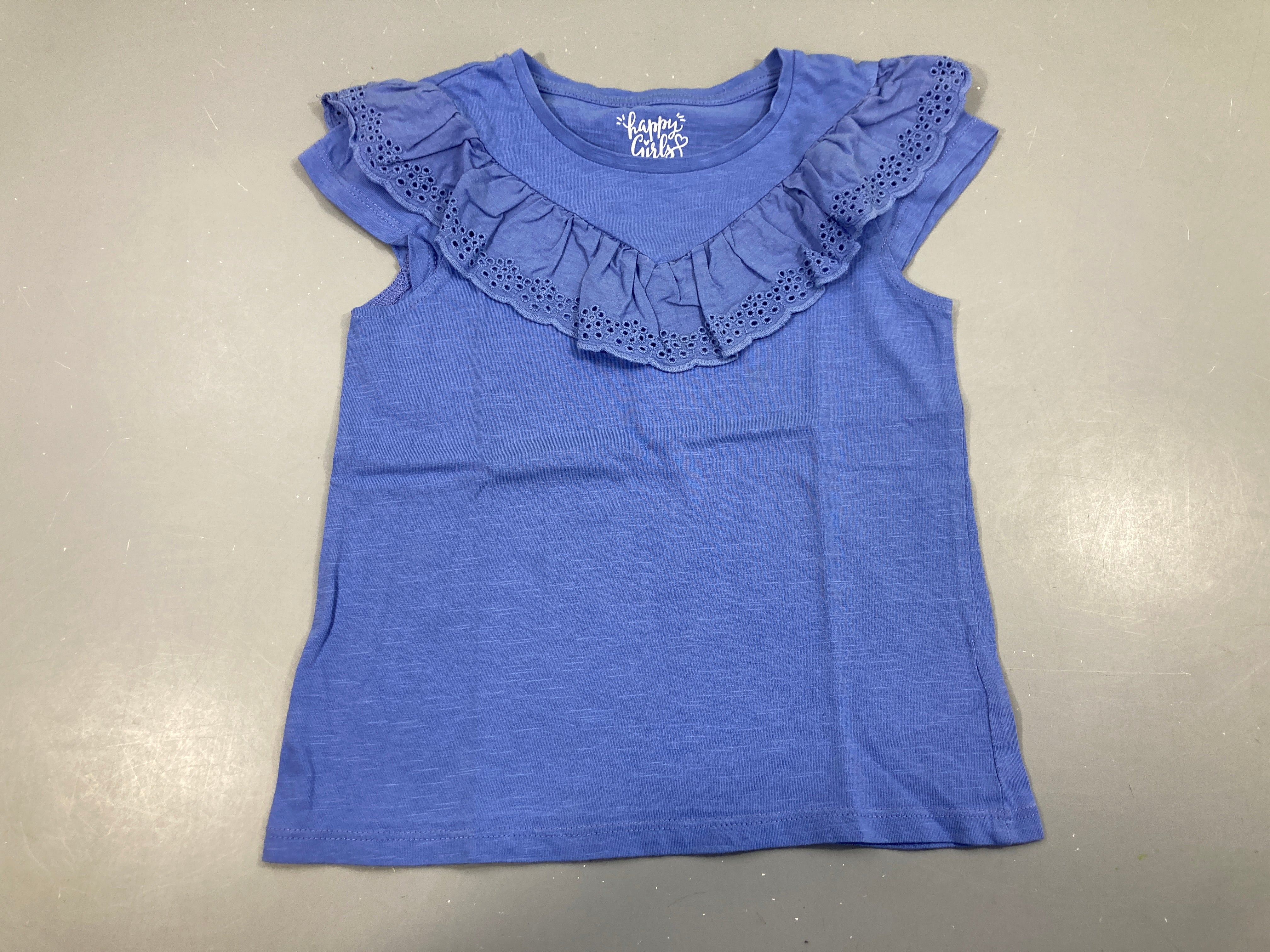 T-shirt m.c bleu col dentelle