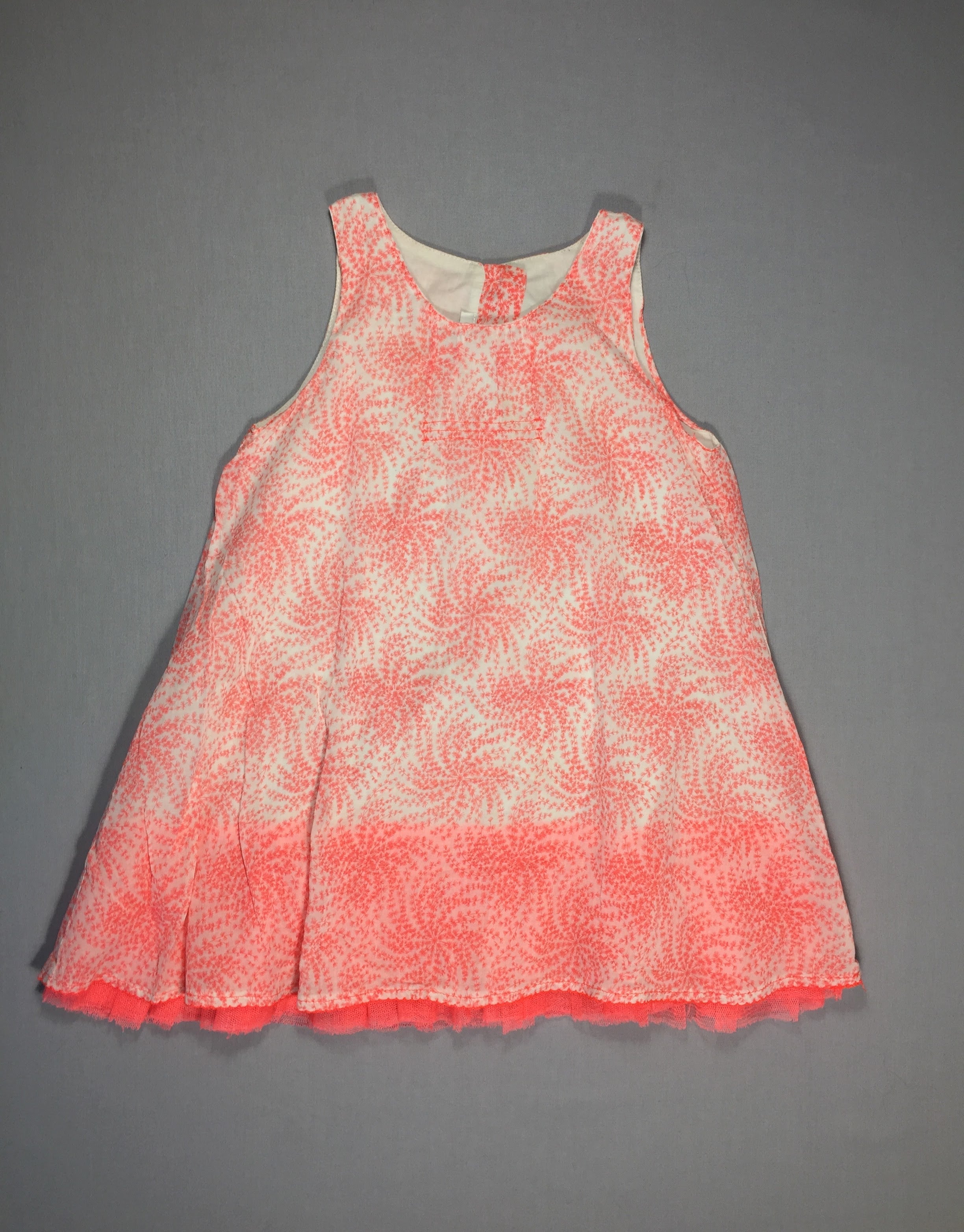 Robe s.m motifs roses/orange - doublée coton et voile dans le bas