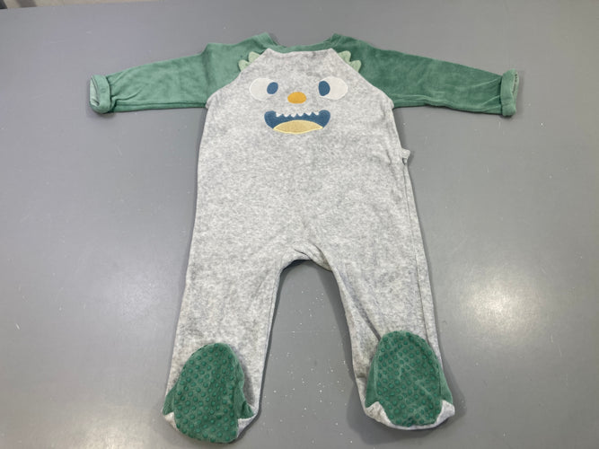 Pyjama gris/vert, motif dinosaure, dos à pics, moins cher chez Petit Kiwi