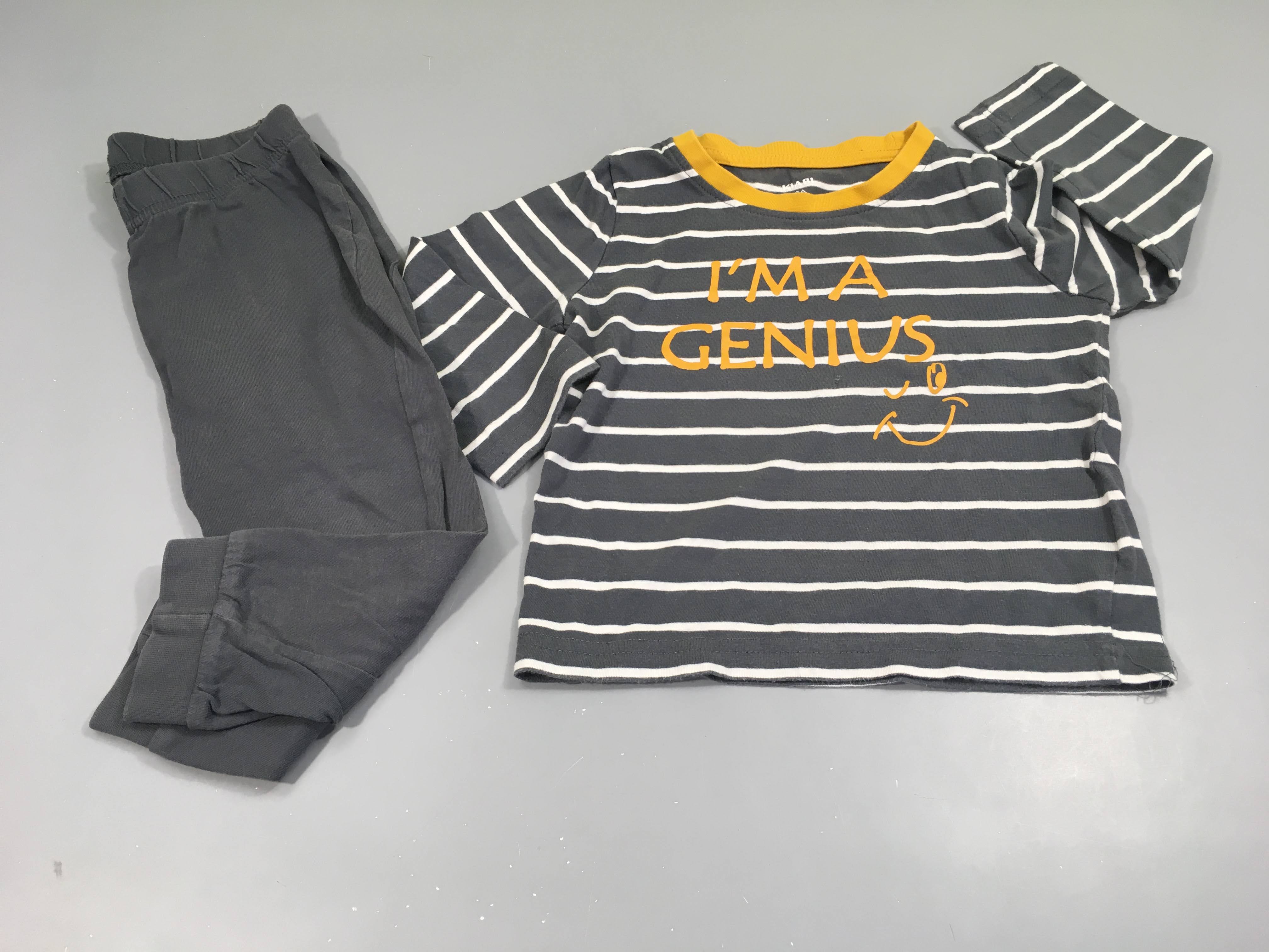 Pyjama 2pcs jersey gris rayé blanc Genius