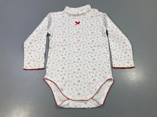 Body m.l écru, petits coeurs gris/rouge, noeud rougecol légèrement taché, moins cher chez Petit Kiwi