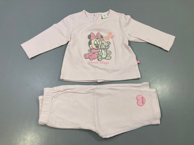 Pyjama 2pcs rose clair, Minnie et ourson 'Sweet Hugs', pantalon coeurs, moins cher chez Petit Kiwi