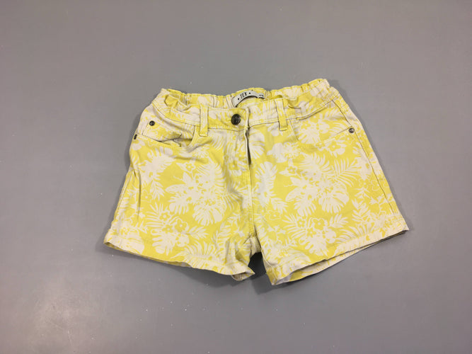 Short en jean jaune fleurs blanches, moins cher chez Petit Kiwi