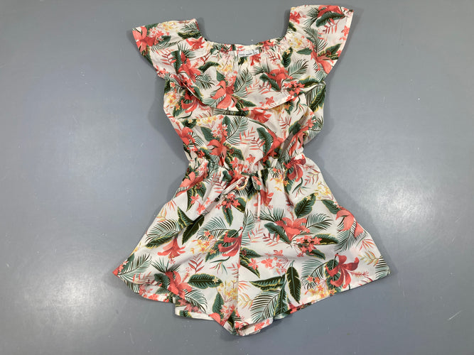 Combishort voile beige fleurie épaules dénudées, moins cher chez Petit Kiwi