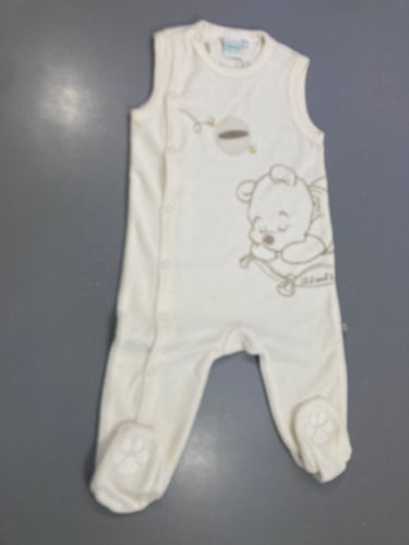 Pyjama velours s.m écru, Winnie l'ourson brodé, moins cher chez Petit Kiwi