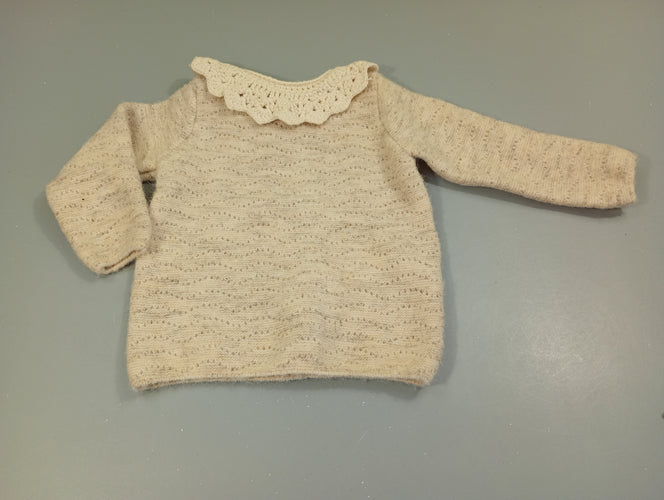Pull tricot beige avec col  5% laine, moins cher chez Petit Kiwi