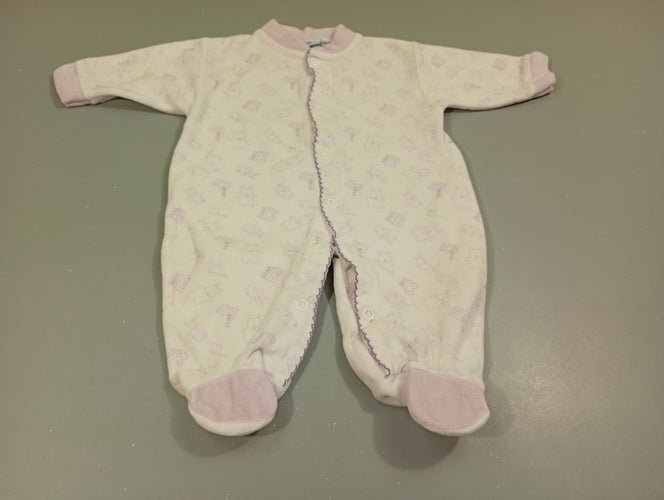 Pyjama velours blanc, lapins mauves, moins cher chez Petit Kiwi