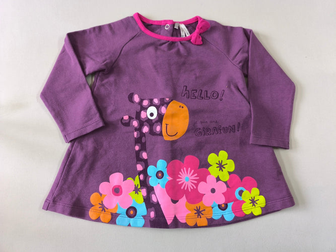 Robe m.l molleton mauve girafe "Hello! je suis une girafun!", moins cher chez Petit Kiwi