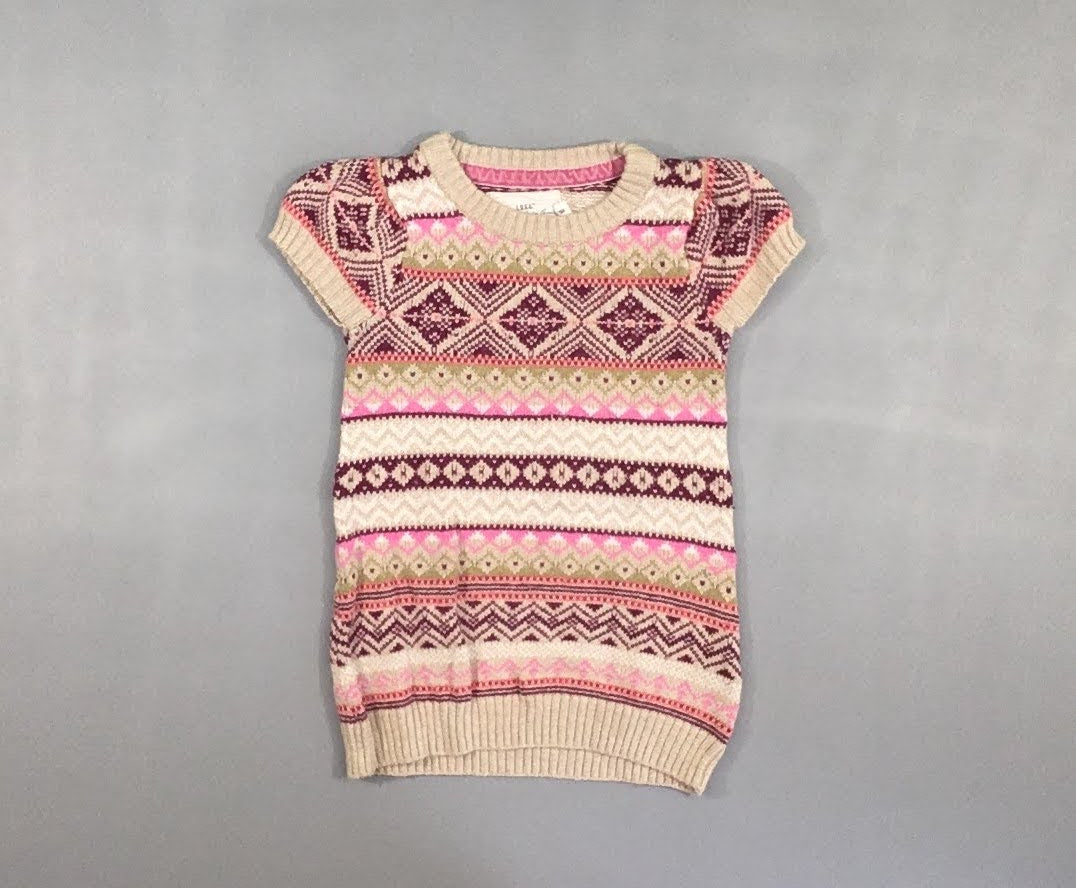 Robe pull m.c beige motifs rose/mauve/kaki