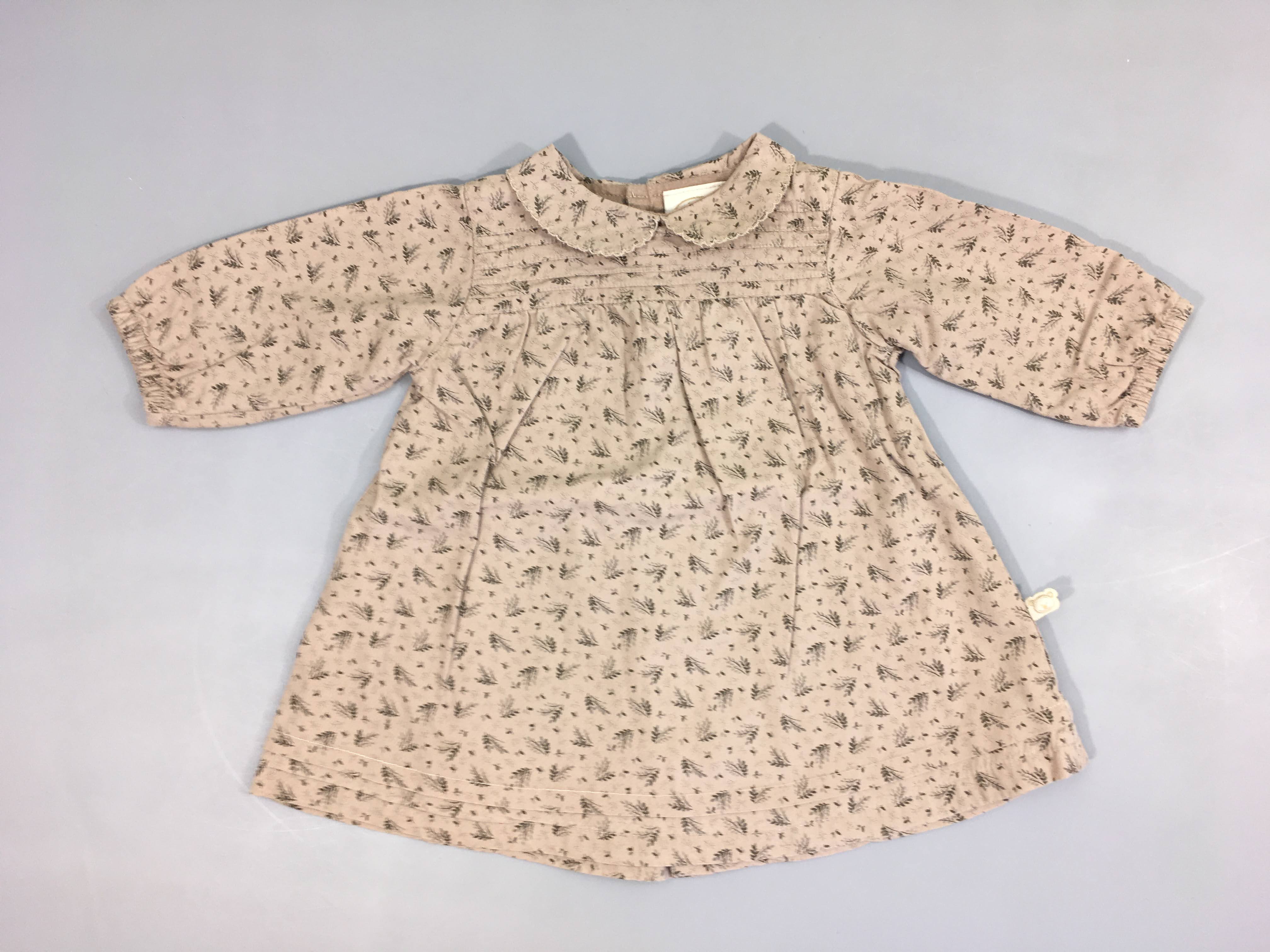 Robe m.l beige feuillage col