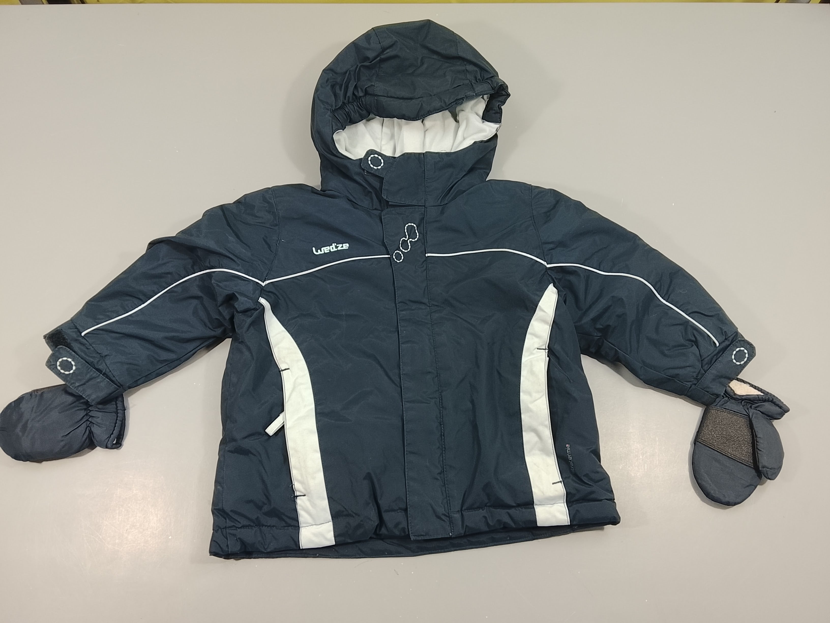 Veste de ski zippée à capuche Wed'ze bleu marine - blanc  avec moufles assorties