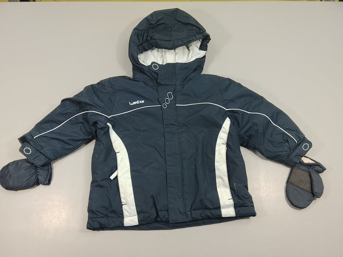 Veste de ski zippée à capuche Wed'ze bleu marine - blanc  avec moufles assorties, moins cher chez Petit Kiwi