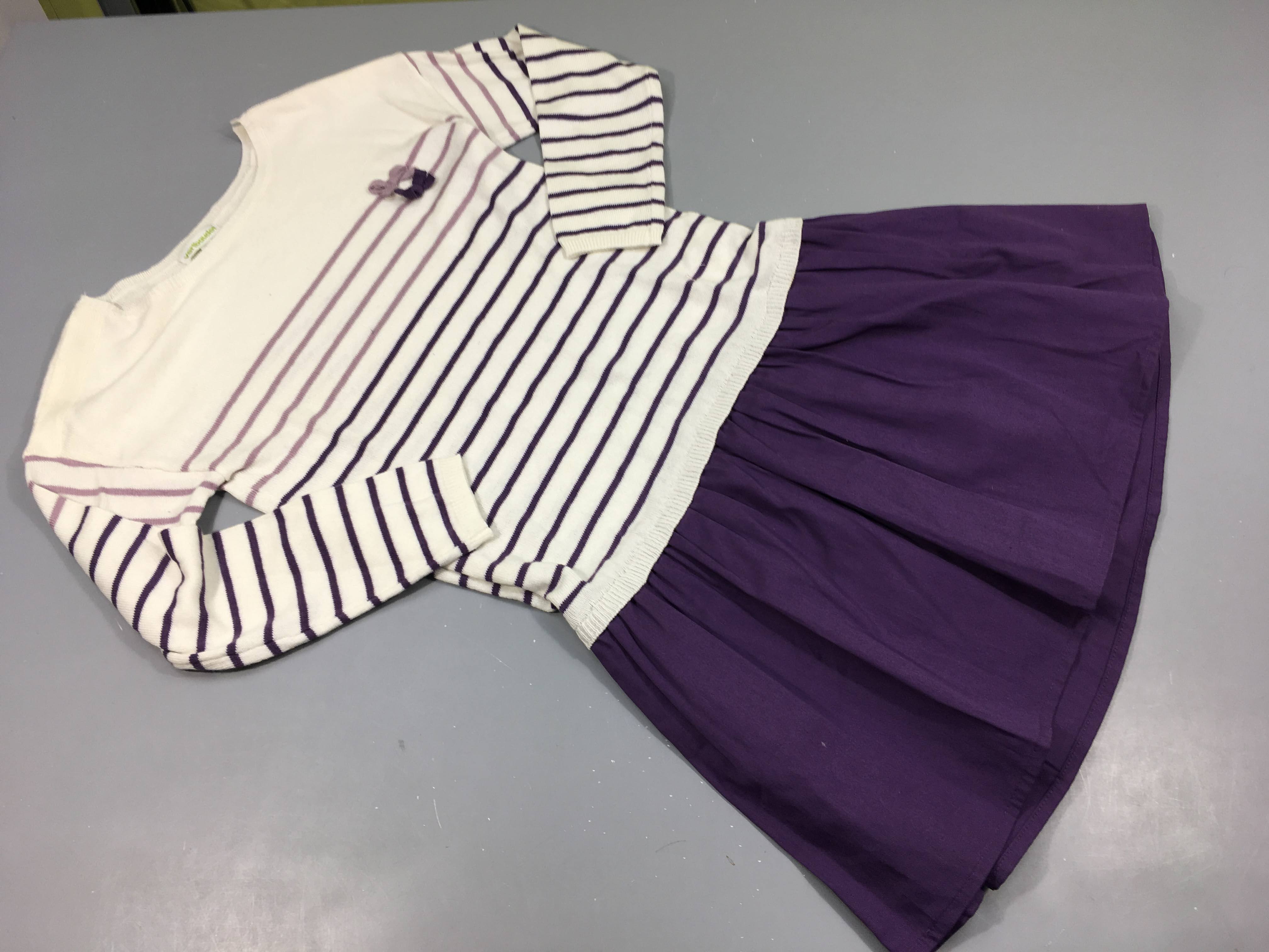 Robe m.l  bi matière, dessus blanc rayé mauve , dessous mauve
