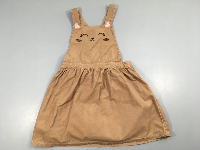 Robe salopette velours côtelé beige chat, moins cher chez Petit Kiwi