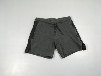 Short de sport molleton gris foncé bandes latérales noires zip poches