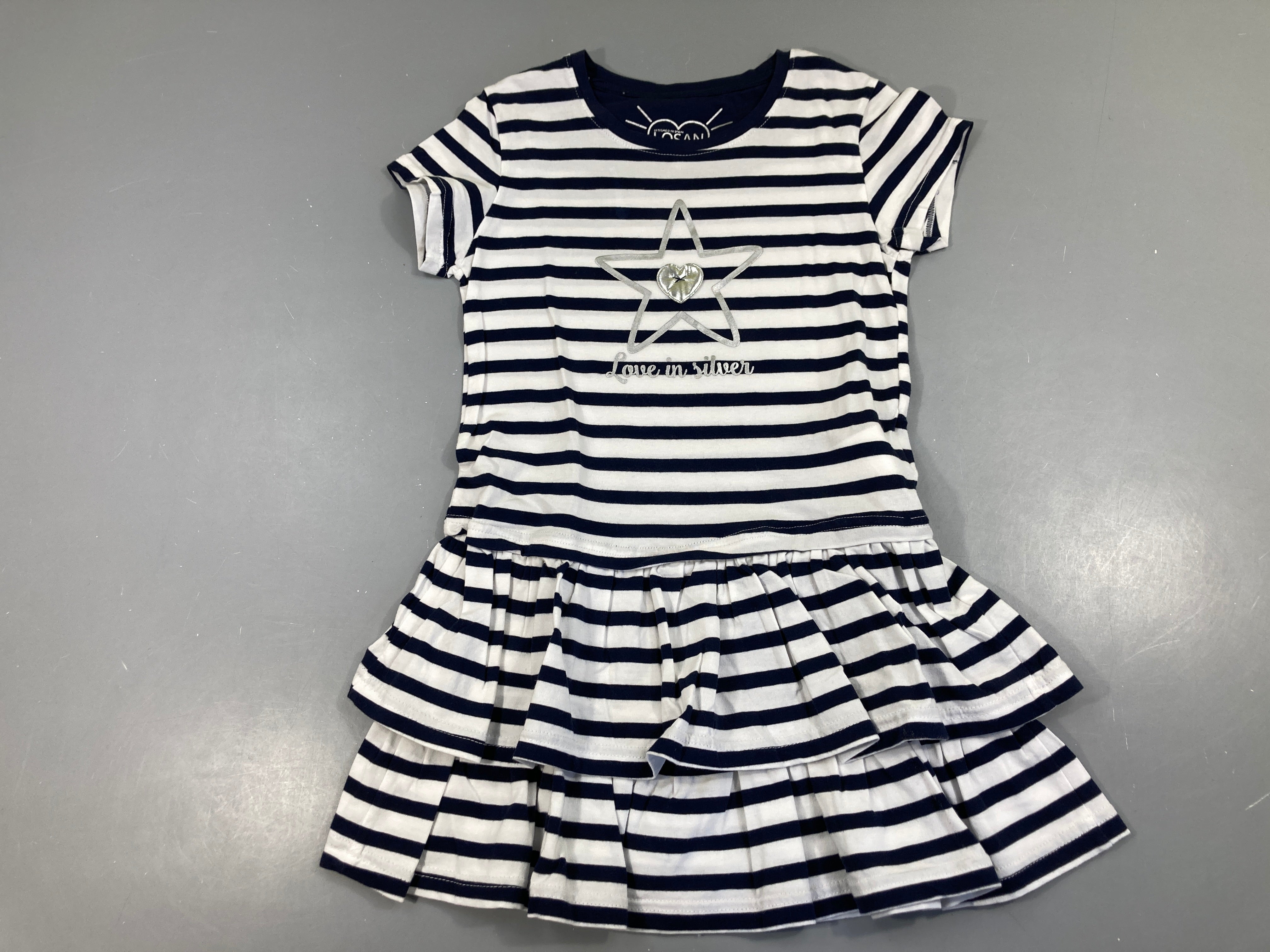 Robe m.c jersey rayé blanc/bleu foncé étoile coeur