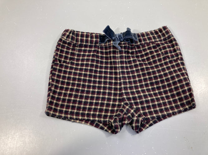 Short laine? carreaux bleu foncé/beige/bordeaux noeud, légèrement bouloché, moins cher chez Petit Kiwi