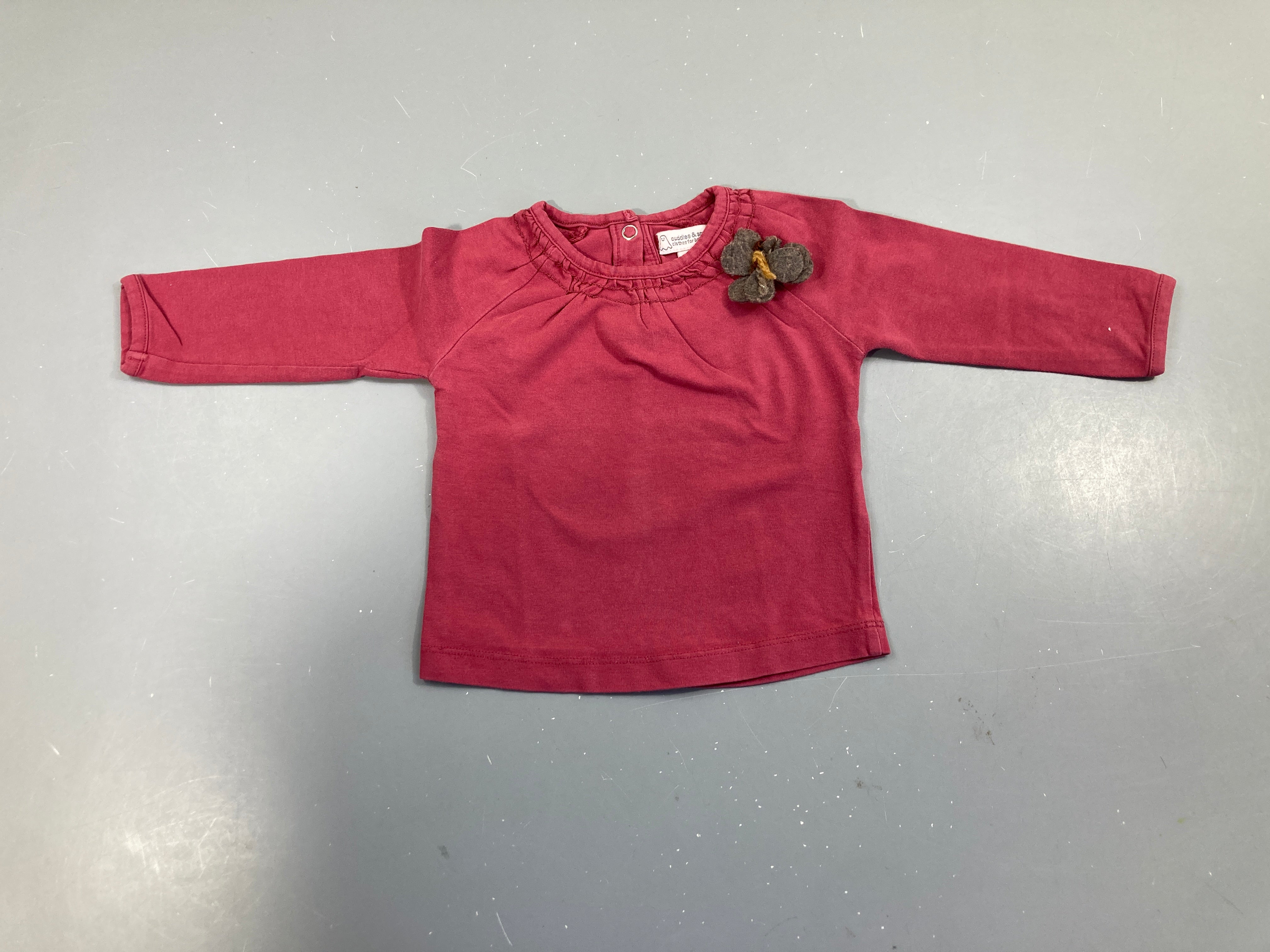 T-shirt m.l rose foncé fleur feutrine