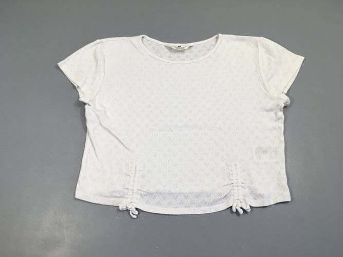 T-shirt m.c blanc finement ajouré coeurs cordes à froncer bas, moins cher chez Petit Kiwi