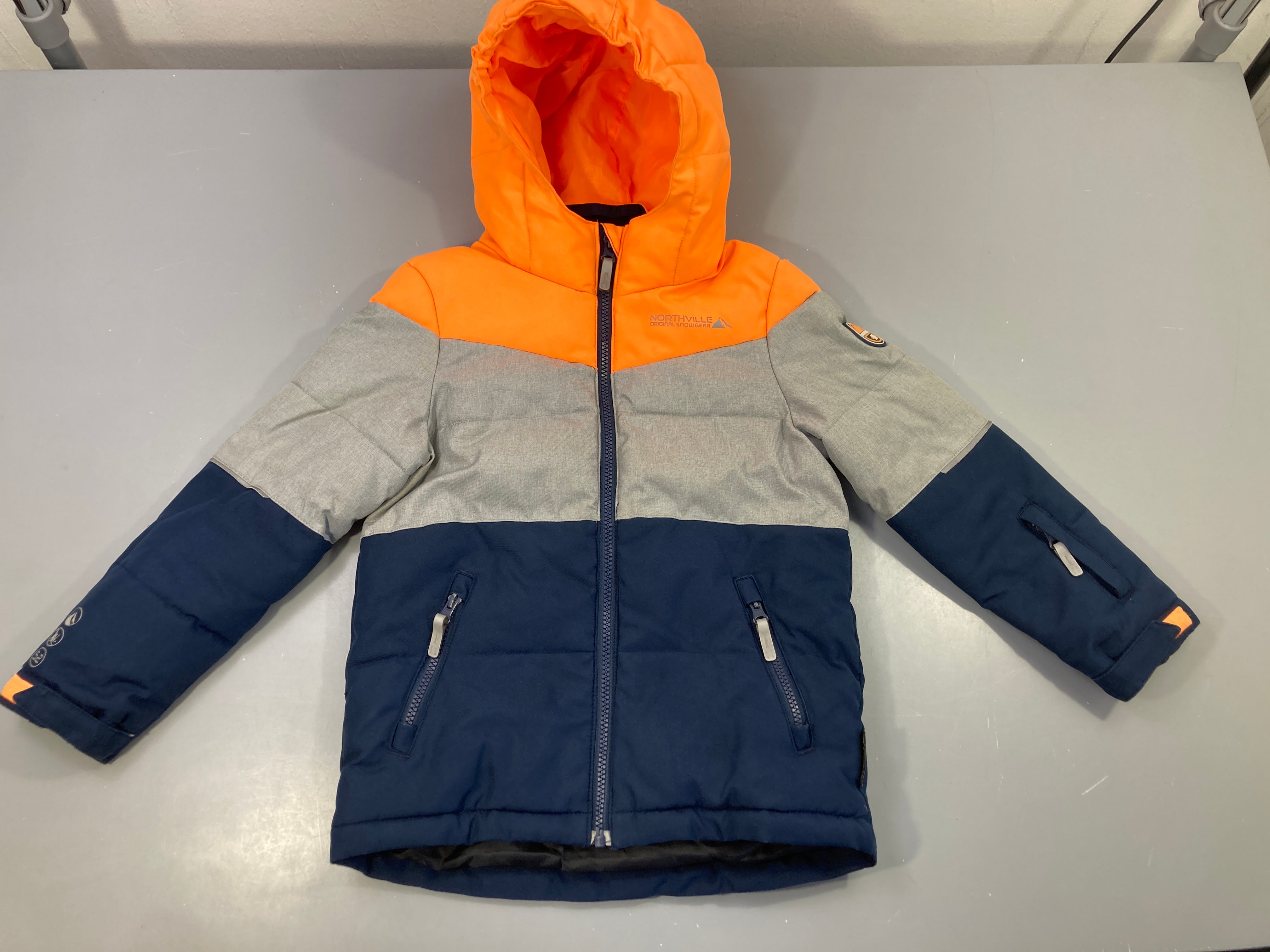 Veste de ski orange/gris/marine, capuche, poches zippées, Northville