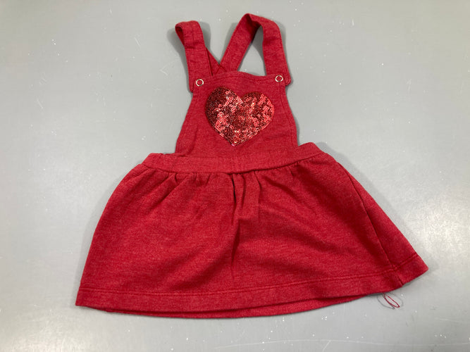 Robe salopette molleton rouge coeur sequins, moins cher chez Petit Kiwi