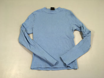 T-shirt m.l bleu côtelé col montant