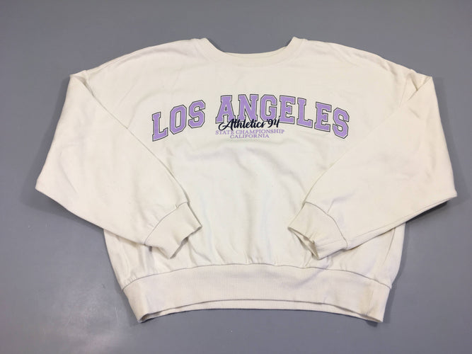 Sweat blanc cassé Los Angeles-bouloché et petites taches dos et manches, moins cher chez Petit Kiwi