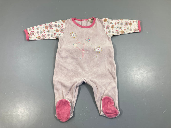 Pyjama velours rose fleurs aRobere, moins cher chez Petit Kiwi